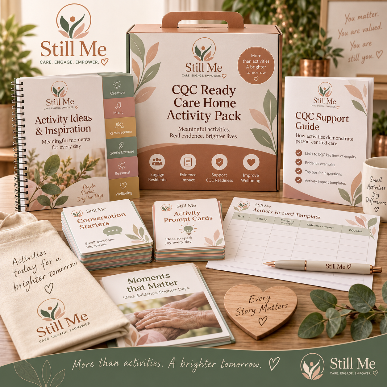 Care home activity packs from Still Me, held by founder Christine Crowle